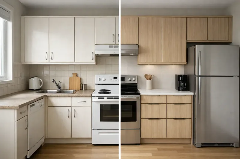 Relooking cuisine IKEA avant/après avec covering adhésif