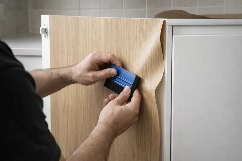 Pose professionnelle covering adhésif sur porte cuisine IKEA